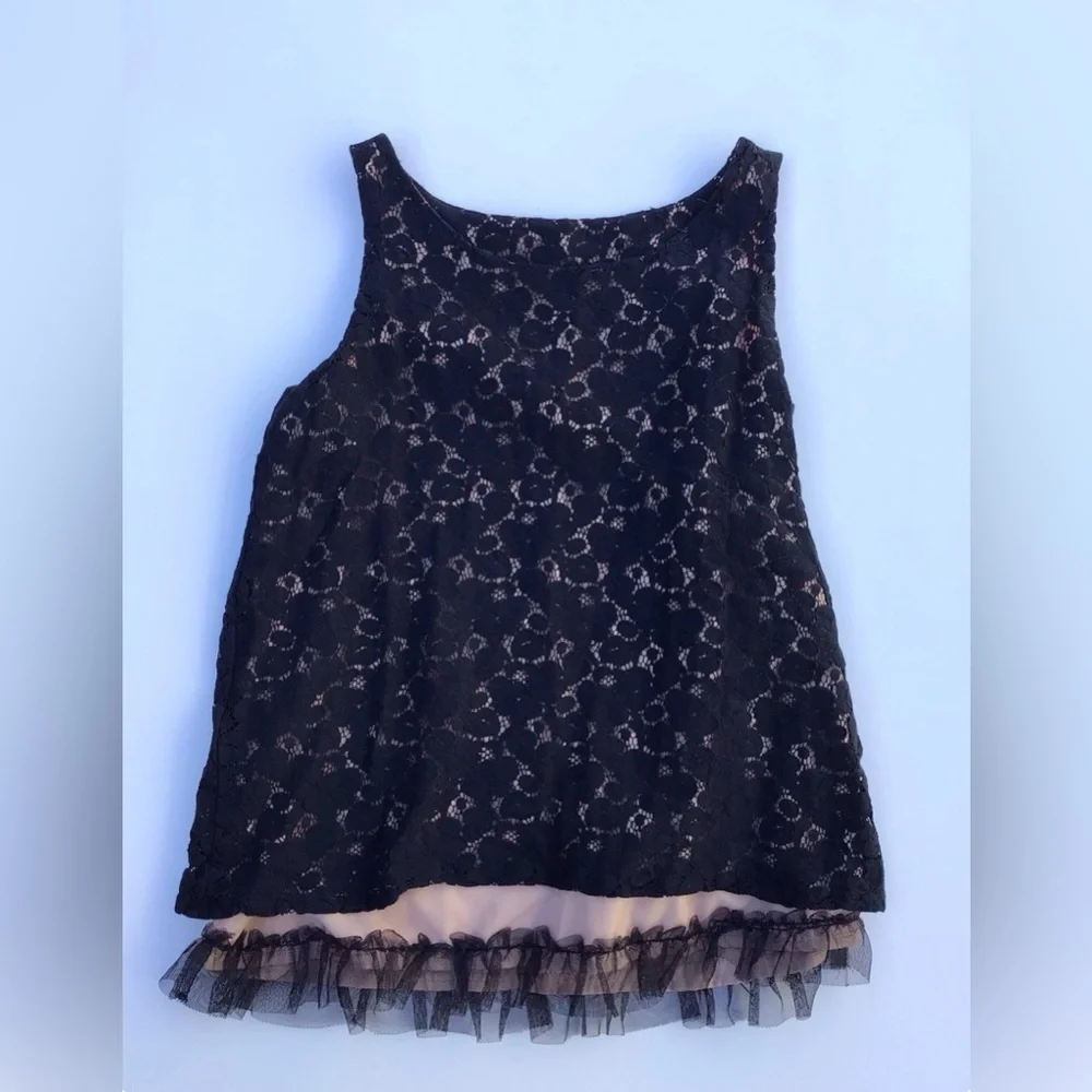 Gap Kids Girl XL Party Tank Black Lace Tulle Sleeveless Top Lined Dressy Casual